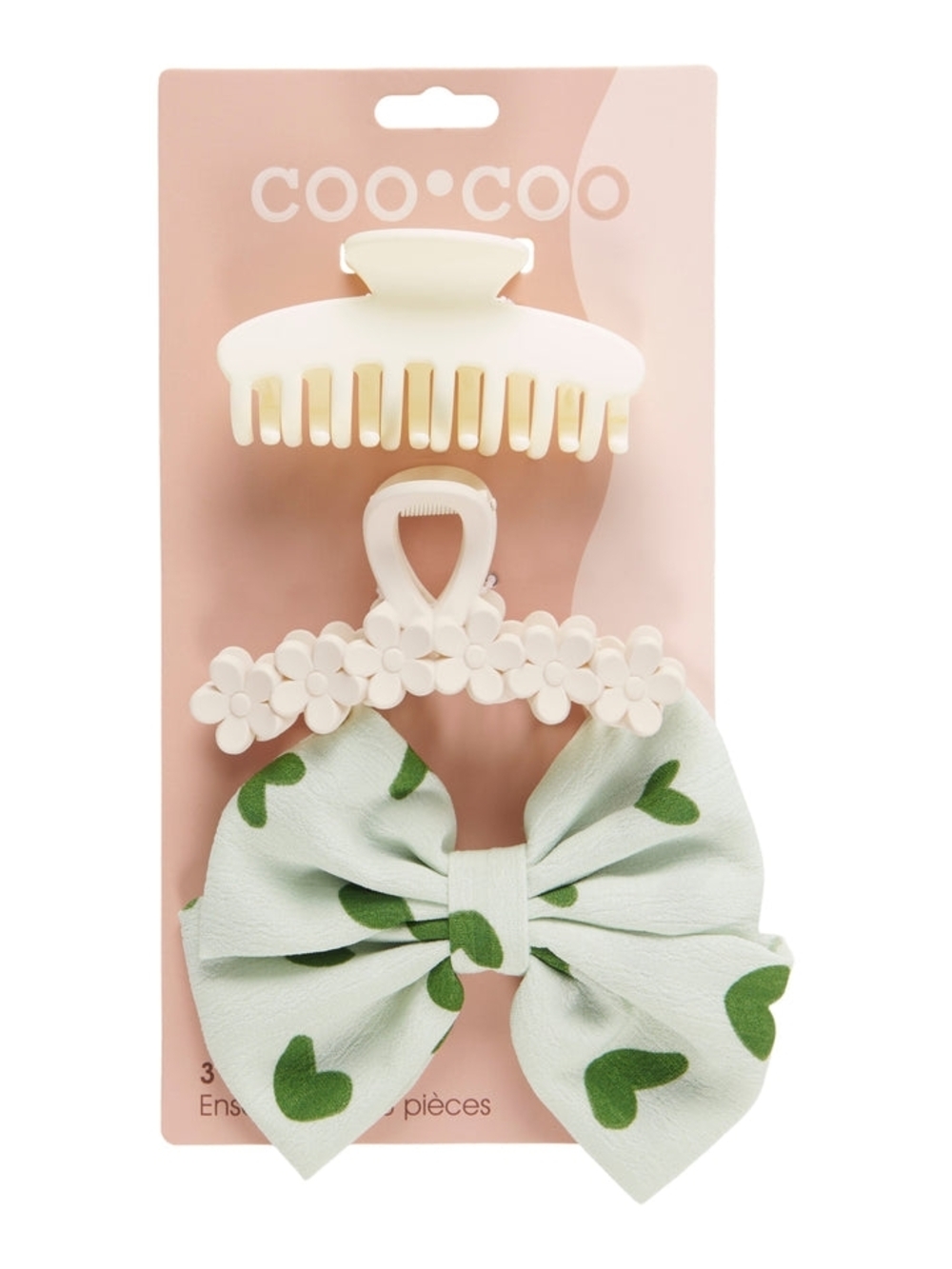 2 for $18 Cream Beige White Hair Claw Clip Set & Green Heart Bow New